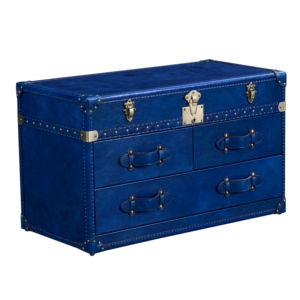 Cuero de vaca de estilo industrial para aparador de Aviador Almacenamiento de madera Gabinete de vino Metal Aluminio Cofres de cuero Baúles para muebles para el hogar - Product Image 1