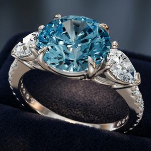 Anillo de Topacio Azul con Detalles de Diamantes en Forma de Pera y Redondos, Chapado en Rodio, de Lujo para Boda, en Oro de 10K, 14K, 18K, Plata 925, 935 - Product Image 1