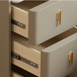 Meja Nakas Kayu Solid Ultra Tipis Minimalis Modern untuk Rumah Kecil, Kamar Tidur, dengan Tiga Laci dan Alas Batu - Product Image 5