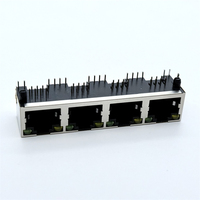 Connecteur de prise LAN femelle RJ45 1x4 ports Soulin avec contacts en laiton, LED bicolores, sans broches arrière, boîtier PA46, montage sur circuit imprimé