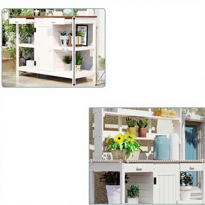 66 "grand extérieur ferme blanc en bois jardin poste <span class=keywords><strong>de</strong></span> travail 2 tiroirs armoire étagères ouvertes empotage banc pots <span class=keywords><strong>de</strong></span> fleurs jardinières - Product Image 3
