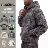 Vêtements pour hommes, sweat-shirt sportif en molleton français 360 g/m², vêtements pour hommes, sweat-shirt à capuche à fermeture éclair à imprimé léopard de style old school