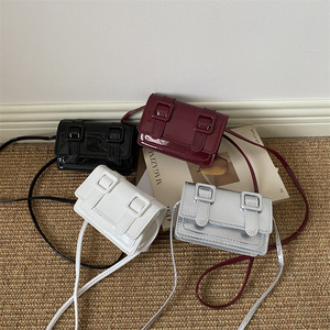 women glossy mini <b>crossbody</b> <b>bag</b> double square buckle decor small shoulder purse trendy slim rectangle messenger <b>bag</b> for girls - Product Image 1