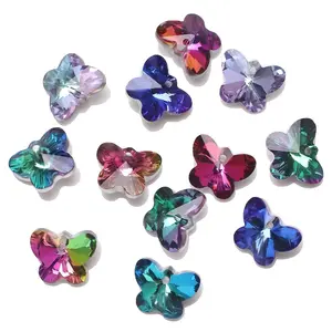 Amazon 14mm Schmetterling Kristall Perlen DIY Armband Halsketten Material Bunte Schmetterling Anhänger Glasperlen für die Schmuck herstellung