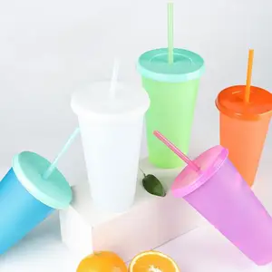 Factory Direct Sale Color Changing Plastic Straw Drink Cup With Lid