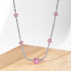Dylam Stylish Fine Jewelry <b>Choker</b> Tennis Necklace with 925 Sterling <b>Silver</b> Rhodium Plated Heart Flower Shape 8A Cubic Zirconia - Product Image 6