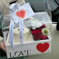 Boîte à gâteau en papier, boîte de rangement alimentaire transparente, boîte cadeau pour gâteau avec fenêtre en plastique et poignée pour la Saint-Valentin, décoration florale