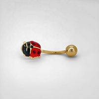 Piercing de nombril unisexe JJ Bravo tendance en émail Coccinelle, tige de 12 mm en or jaune pur, bijou cadeau de fiançailles