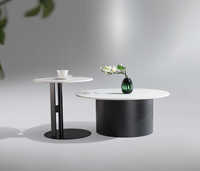 Table basse ovale en marbre de luxe moderne dorée en pierre frittée pour salon, ensemble de tables à thé et à café Foshan Furniture