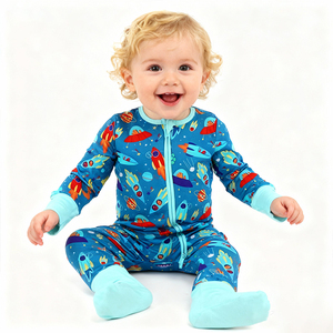 Pijamas de bambú para bebé al por mayor, peleles de <span class=keywords><strong>recién</strong></span> <span class=keywords><strong>nacido</strong></span>, ropa de dormir informal con pies cubiertos para bebés, ropa de casa para la noche. - Product Image 1