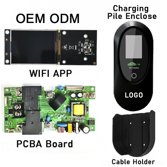 New Customizable Portable EV Charging Station Assembly PCBA Board/Charging Pile Enclosure/WiFi APP/2.8-inch Display Screen/Cable