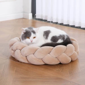 Sofá cama de lujo para gatos, cesta redonda trenzada pura de algodón hecha a mano de alta calidad para perros, cama acogedora anudada para mascotas - Product Image 5