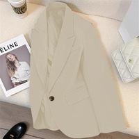 Penjualan Panas Blazer Wanita Cokelat Jaket Jas Single Breasted Lengan Panjang Pakaian Kantor Elegan Harga Murah