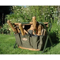 Esschert Design Chaise pliante multifonctionnelle pour l'extérieur Set d'outils de jardin Chaise, Banc pliant de jardin avec sac à outils
