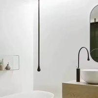 Robinet de lavabo à bec verseur en or brossé de style moderne Robinet de bain monté au plafond avec goutte d'eau Noyau en céramique en laiton