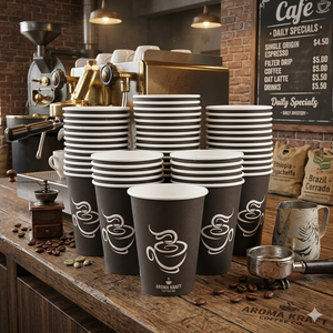 Gobelets à café en papier jetables personnalisés avec logo, 8oz 12oz, marron, à paroi simple, pour boissons chaudes, avec couvercles - Product Image 1