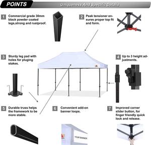 <span class=keywords><strong>M2</strong></span> Tente à Auvent Pop-up Ignifuge 10X20 Étanche Auvent Pliant Patio Ombre Abri Gazebo Tente 6x3 - Product Image 2