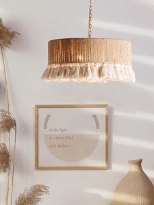Candelabro colgante <span class=keywords><strong>de</strong></span> <span class=keywords><strong>cuerda</strong></span> <span class=keywords><strong>de</strong></span> cáñamo minimalista elegante con borlas tejidas a mano Pantalla <span class=keywords><strong>de</strong></span> yute Natural lámpara colgante elegante - Product Image 6
