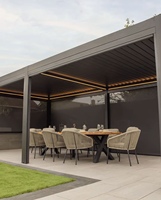 Pergola bioclimatique élégante pour les jardins européens, prête à affronter la pluie, intelligente contre le soleil, conçue pour durer