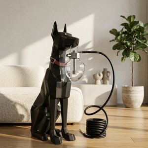 Chicha géante sur pied en polyrésine nordique de qualité supérieure, motif Doberman, forme géométrique d'animal, finition noir mat, statue décorative - Product Image 2