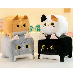4 Colors High Quality Stuffed Animal Pet Kitty Soft Anime Square Cat Plush Pillow Cute Kitten Plush Toy