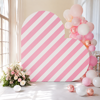 Arche de mariage double couche en métal rose à rayures en forme de cœur 3D, support de toile de fond, décoration de fête, photomaton, décoration d'événement