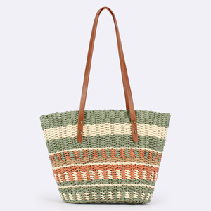 Nouveau sac à bandoulière tissé rayé à deux fermetures éclair et rivets, idéal pour les vacances à la plage, les loisirs quotidiens, la mode polyvalente, sac pour femme Tanjing - Product Image 6