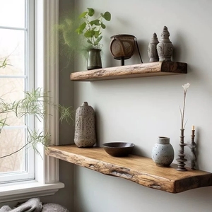 Rustic Wooden Wall <strong>Shelve</strong> Extra <strong>Deep</strong> and Thicker Floating Wood Mounted Storage for Living Room Kitchen Farmhouse-Brown LED - Product Image 4