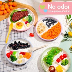 Modern Design Kids Porcelain White Plates with Silicone Sleeves <b>Microwave</b> Non-Slip Divided Baby Plates Suction Cup for Toddlers - Product Image 5