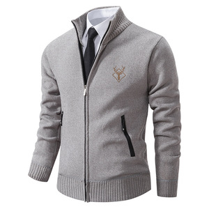 Cárdigan <span class=keywords><strong>de</strong></span> <span class=keywords><strong>punto</strong></span> informal <span class=keywords><strong>de</strong></span> invierno 2026 nuevo para <span class=keywords><strong>hombre</strong></span>, cuello mandarín, sin cierre, antiarrugas, manga larga, forro polar grueso, color liso - Product Image 4