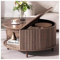 Table basse en bois massif de style rétro et luxueux, table à thé créative avec rangement pour les petits salons