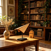 Sculpture d'avion en bois avec support, Ornement de bureau minimaliste en bois, Figurine de table décorative pour la maison, Cadeau idéal pour les voyageurs