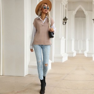 ขายส่งฤดูใบไม้ร่วงถักเสื้อกันหนาวผู้หญิงแขนกุดเสื้อกันหนาวเสื้อกั๊กเสื้อสวมหัว - Product Image 4