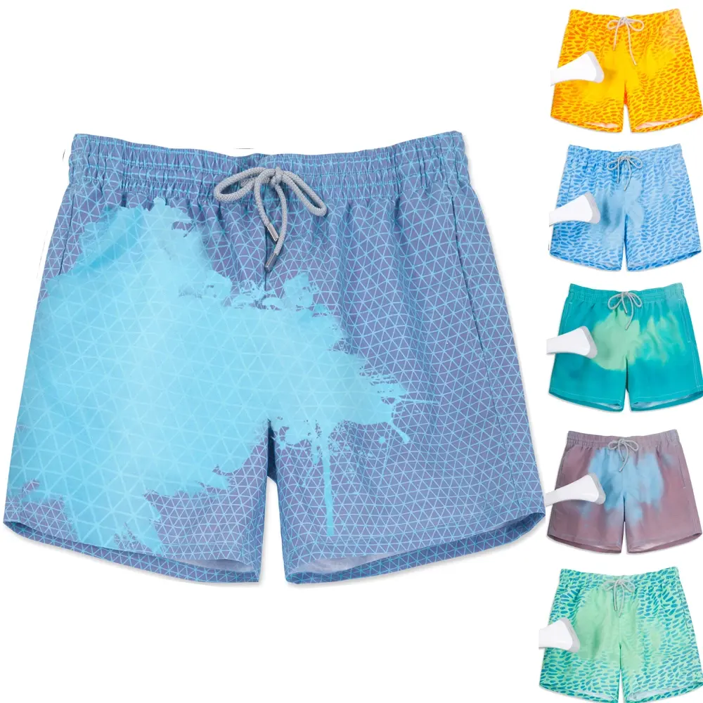 Summer Surfing Sublimation Printing Shorts Men Polyester Swim Trunks Custom Color Changing Beach Shorts For Men