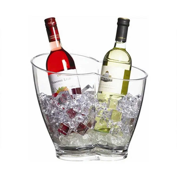 Taşınabilir Şeffaf şarap buz kovası 2 Şişe Şarap Soğutucu