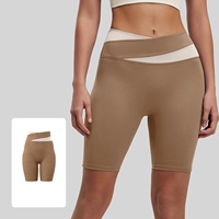 Großhandel Maßgefertigte High-Waist Biker-Shorts für Damen Farbblock Kontrast-Bund Po-Lifting Gesäßkontur Fitness-Sportbekleidung
