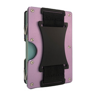 Dompet pria pemblokir Rfid, dengan tali uang tunai, dompet gaya L, pemegang kartu kredit aluminium Aloi
