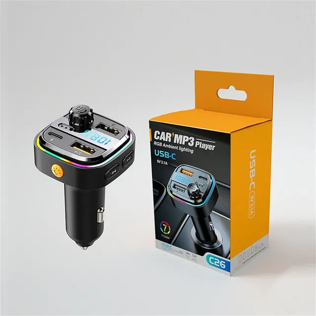Newest Bluetooth 5.0 FM Transmitter Handsfree C26 Car Radio Modulator MP3 Player USB Super Quick Charge Adapter Car Accessories