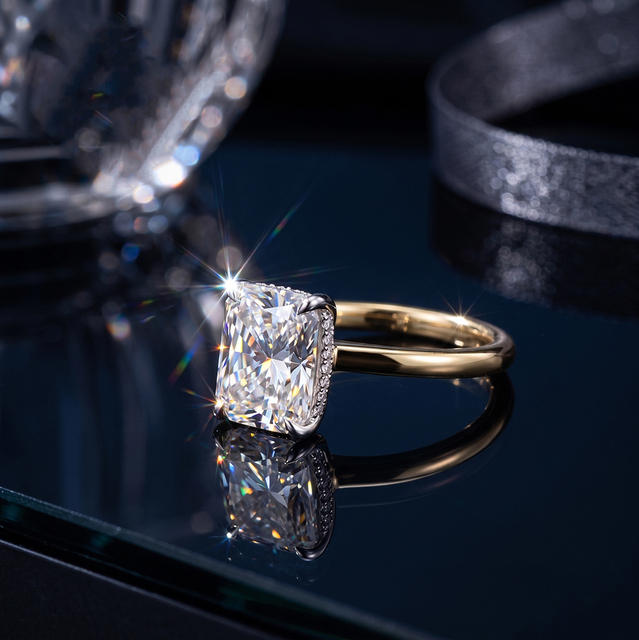 RINNTIN LBR10 Luxury IGI Certified Lab Grown Diamond Ring 10K 14K 18K Gold 2CT Radiant Cut Lab Grown Diamonds Engagement Rings