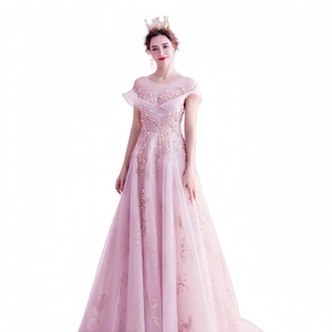 新作 モダン ピンク レース プリンセス 花嫁 ウェディングドレス 乾杯 披露宴 年次総会 婚約 イブニングガウン - Product Image 6