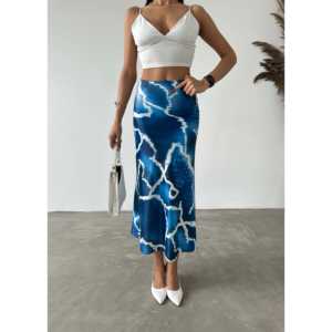 Jupe longue élégante pour femme en satin 100% soie imprimée, taille régulière, brillante et fluide, pour tenues élégantes - Product Image 4