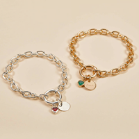 Bracelet chaîne épaisse personnalisable avec anneaux ouvrables, fermoir à ressort, breloques pierres de naissance, en acier inoxydable, étanche, cadeau de Noël