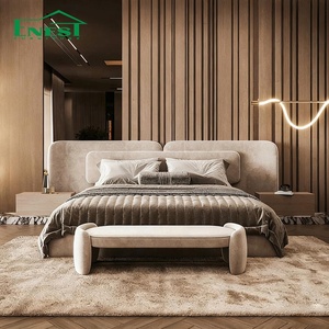 <span class=keywords><strong>Lit</strong></span> modulaire design king size à dossier haut avec tête de <span class=keywords><strong>lit</strong></span> ailée en velours italien de luxe, ensemble de meubles professionnels pour chambre de villa - Product Image 3