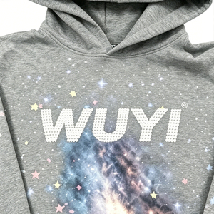 OEM Men's Galaxy Print Hoodie Streetwear Heather Grey Nebula Graphic Sweatshirt Oversized Heavyweight Cotton Pullover for Men - Product Image 5