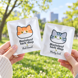 Sachets d'emballage personnalisés en papier kraft avec fermeture éclair pour friandises à chat (herbe à chat), petits formats, pour snacks individuels et échantillons. - Product Image 1