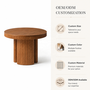 Table à manger ronde moderne de luxe de 48 pouces avec bord cannelé et base à trois pieds en bois pour projets de villas et d'hôtels, fabricant OEM/ODM - Product Image 5