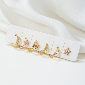 <span class=keywords><strong>Ensemble</strong></span> de bijoux fantaisie, boucles d'oreilles créoles en laiton plaqué or 18 carats, <span class=keywords><strong>ensemble</strong></span> de boucles d'oreilles créoles avec papillon rose en zircon, cadeau pour fille - Product Image 2
