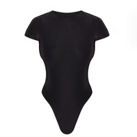 Body décontracté en coton à col rond et manches courtes pour femme, coupe ajustée, couleur unie, style t-shirt personnalisé