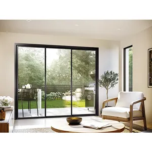 American Style Aluminum Narrow Sliding Glass Doors Cozinha Três Trilhas Slim Frame Porta Deslizante Para Casa