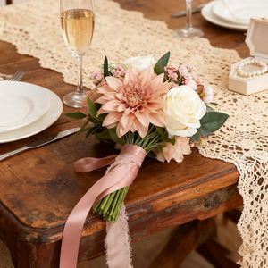 Ramo de Novia Bohemio Francés de Alta Gama con Cascada Artificial para Fotografía de Bodas, Rosa Artificial - Product Image 3